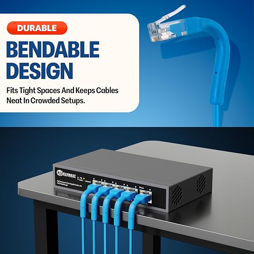 Everest Ultra Slim Cat6a Ethernet Patch Cables 5ft Blue - Image 2