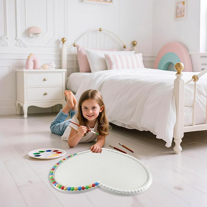 Large Heart Cork Bulletin Board with Linen, 24x19 Inch White Wood Frame Cute Picture Pin Board, Decorative Vision Board for Home Office, Study, Bedroom and Dormitory