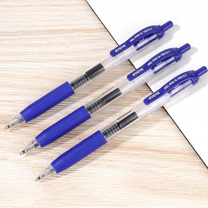EYEYE G-103 Retractable Gel Pens 0.7mm, 50 Pack 0.7 mm Blue Ink Medium Point Ballpoint Pen Quick Drying, Pen Fine Point Smooth Writing Pens for for Office School Supplies