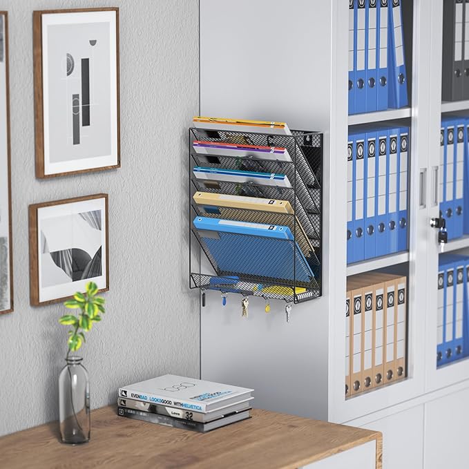 samstar Magnetic Wall File Holder, 6-Tier Hanging Wall File Organizer Wall Mount Paper File Folder Mail Organizer for Office/School, Magnetic