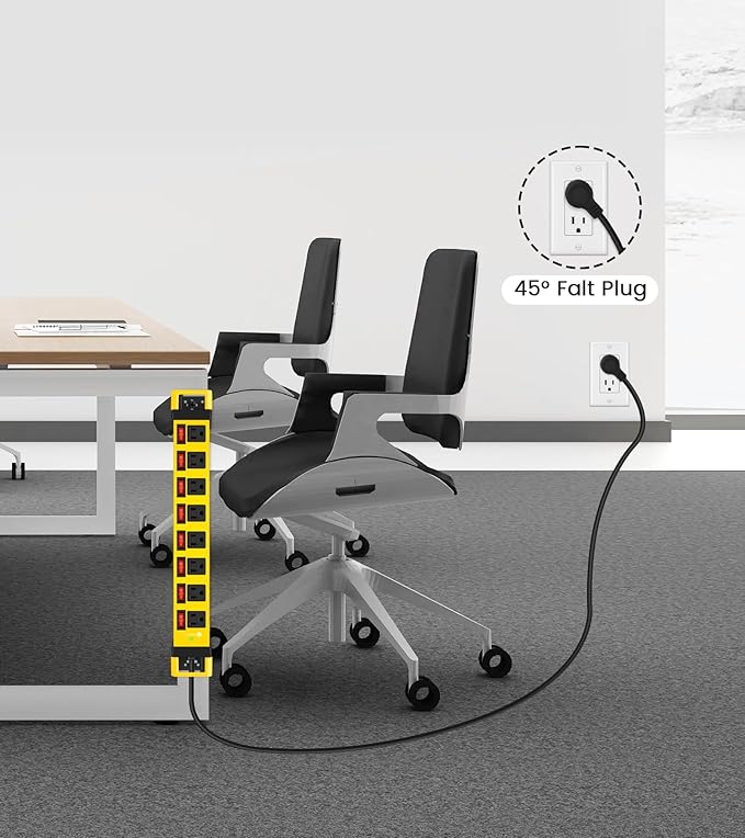 Heavy Duty Power Strip with Individual Switches,8 Outlets 14 Gauge Industrial Shop Garage Metal Multiple Outlets,1200J Surge Protector Mountable Power Strip,15FT Extension Cord Management (Yellow)