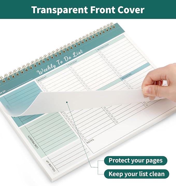 Weekly To Do List Notepad, 52 Undated Sheets （8.5"×11") Duplex-printed Weekly Planner Notepad For Work Home School Office Desk Accessories Supplies & Goal Setting Tasks - Green