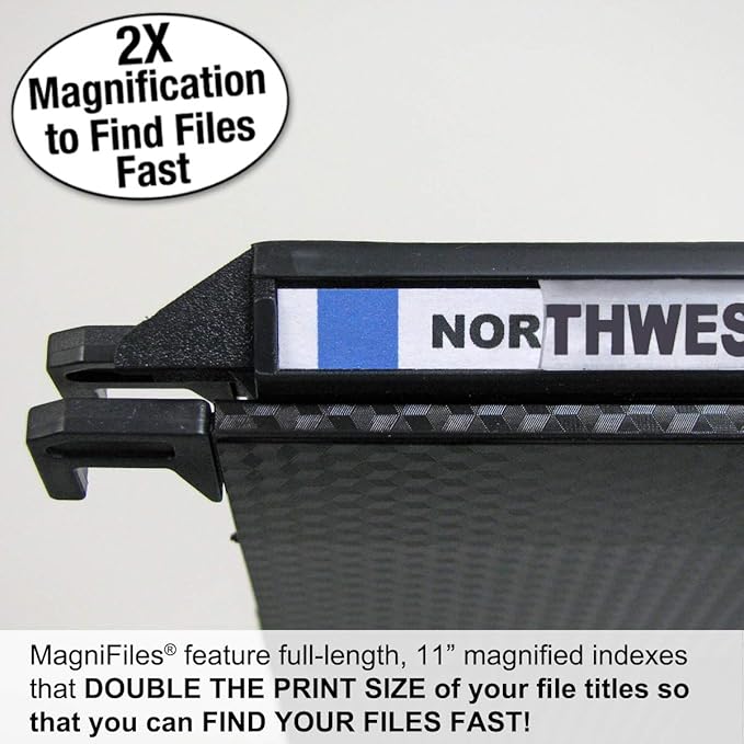 Ultimate Office MagniFile Hanging File Folders V Base Letter Size with 11 inch Magnified Indexes That Double The Size of Your File Titles to Find Files Fast. (Set of 20 Black)