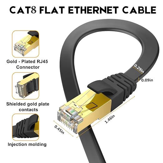 Ercielook CAT8 Ethernet Cable 30 ft High Speed, Shielded Flat Internet Cable - Image 4