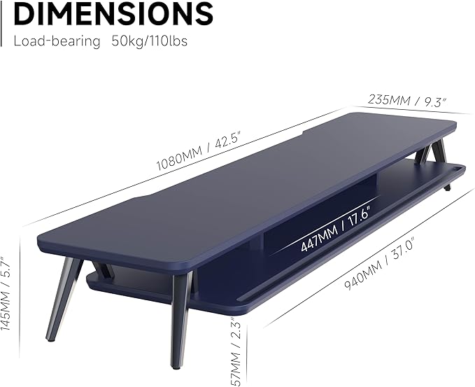 Fenge Dual Monitor Stand, Monitor Stands Riser for 2 monitors, 42.5 Inch Wood Desk Shelf with Storage Organizer and Cable Management for Office Desk Accessories