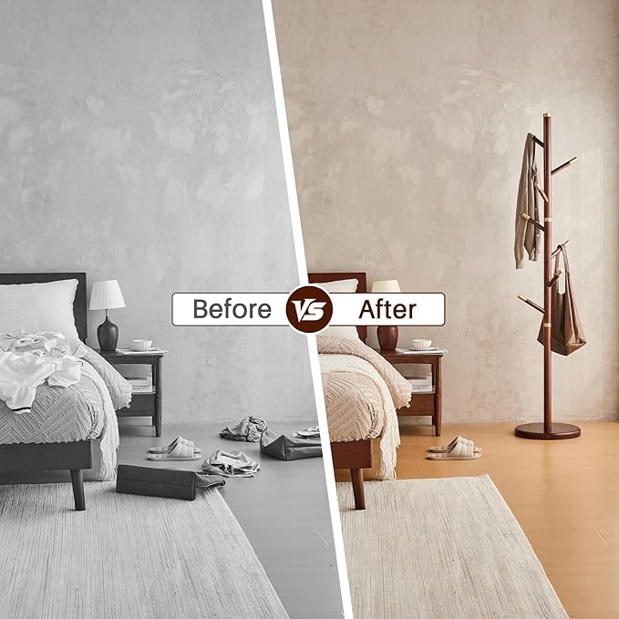 Uniclinens Coat Rack Freestanding Solid Wood Coat Tree Standing with 7 Hooks, Coat Rack Stand Creative Tree Branch-look (Walnut)