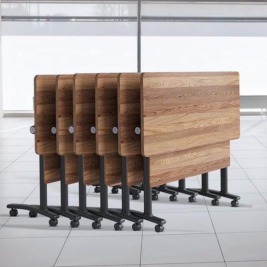 Folding Conference Table, Modern Conference Room Tables with Flip-Top Design, Foldable Conference Table Meeting Table with Wheels, Mobile Seminar Training Tables for Office Classroom (6, Walnut 2)