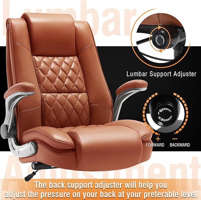 EZAKI High Back Office Chair-Flip-up Arms Executive Computer Desk Chair, Built-in Lumbar Support Thick Padded Adjustable Rock Tension Ergonomic Design for Back Pain