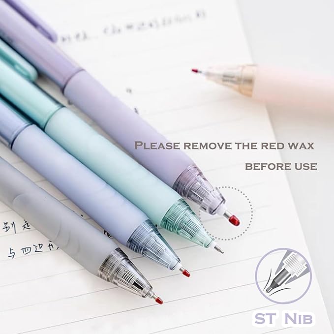 HeTaoCat Retractable Gel Pens, 0.5mm Fine Point, Quick Drying, Writing Drawing, Black ink gel pens, Box of 6 Pens (Multicolor)