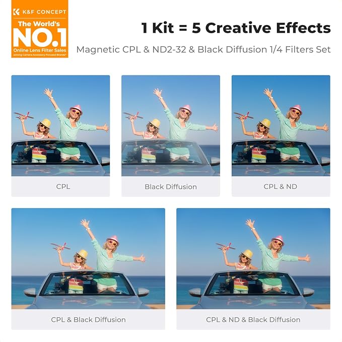 K&F CONCEPT 52mm Magnetic 1s Swap 5-Pack: CPL + VND2-32 + Black Diffusion 1/4 + - Image 2