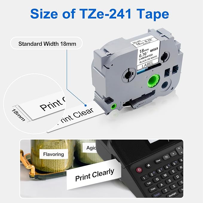 18mm Ptouch Tape Tze-241 344 941 Replacement for Brother Label Maker Tape 18mm 0.7 Laminated White/Black/Silver, TZe 18 mm Compatible with Brother Ptouch PT-D400 PT-D410 PT-D460BT PT-P710BT