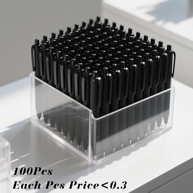 100 Pack Pens Bulk Retractable Ballpoint Pens No Bleed Black Barrel Click Pen Smooth Ink Medium Point Pen for Office Home School Supplies 1.0MM Black Ink