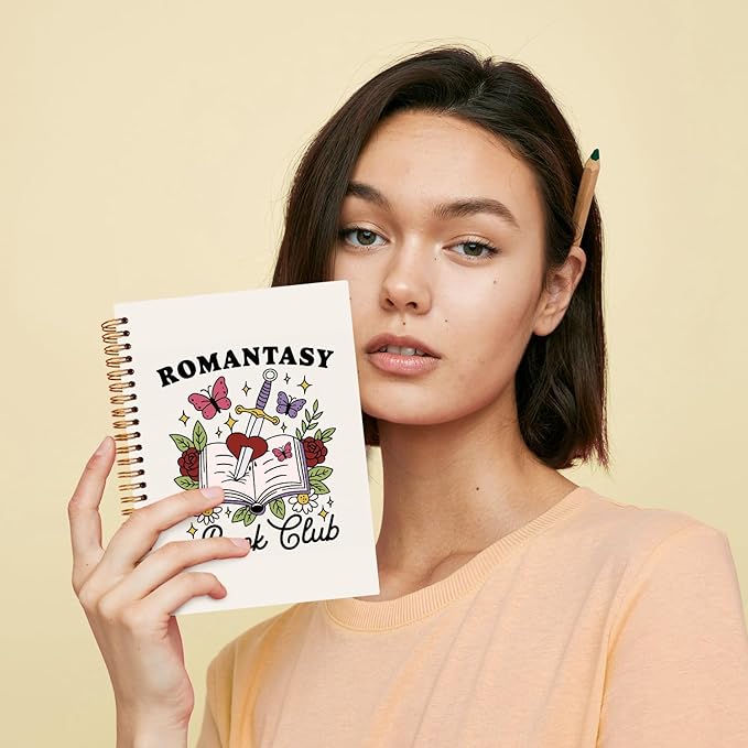 JXREQ Cute Floral Reading Book Club Notebook Journal for Women Book Lovers, Bookish Gifts for Women, Romantasy Book Club Spiral Notebooks 5.5x8.3