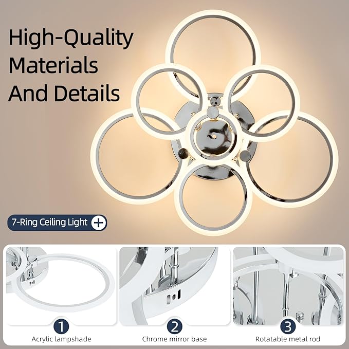 7-Ring Modern LED Flush Mount Ceiling Light - Image 3