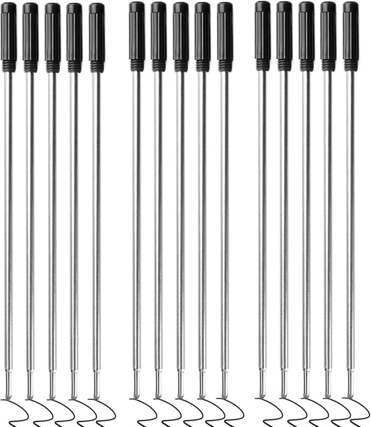 0.7 mm Ballpoint Ink Twist Pen Refills, 15 Pcs Medium Point Metal Smooth Writing Replaceable Ink Refill, Stationery Compatible for Cross Ballpoint Replacement (4.6in M) (Black, 15)