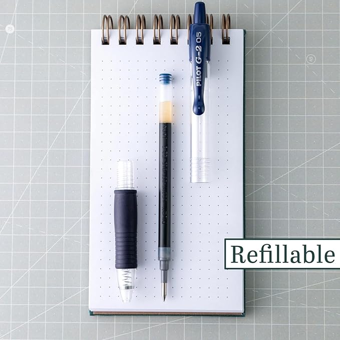 G2 Retractable Premium Gel Ink Roller Ball Pens Extra Fine Point (.5mm) Black/Blue/Red Ink 12 pack; Refillable & Premium Comfort Grip Bundle with Plastic Reusable Pouch