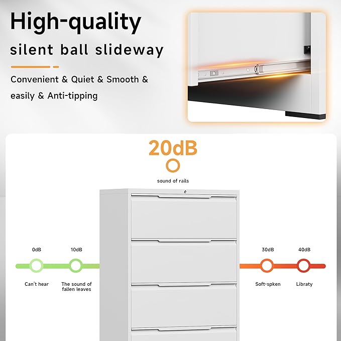 Bestoo 4 Drawer Lateral File Cabinet, Metal Lateral Filing Cabinet with Lock for Hanging Files Letter/Legal/F4/A4 Size, Easy Assemble White