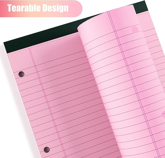 HAUTOCO 2 Pack 8.5 x 11 Legal Pads Pink Wide Ruled Notepads Perforated Writing Pads, 30 Sheets Per Notepad, 3-Hole Punched Paper, Writing Note Pads for School, Home, Office, Business