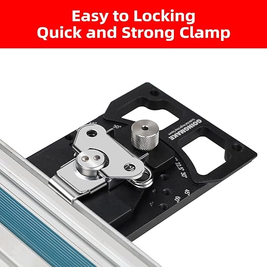 Adjustable Angle Track Saw Square with -60° to 60° Quick Positive Angle Stop,Guide Rail Square,Protractor,90 Degree Right Angle Rail Square Guide Compatible with Festool and Makita