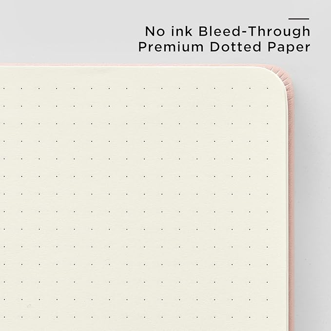 &And Per Se Dotted Journal Notebook, A5 Hardcover Leather Bullet Dotted Journal, 160 Pages 100GSM Thick Paper, 3 Sheets of Stickers Included - 5.7'' x 8'' (Rose pink)