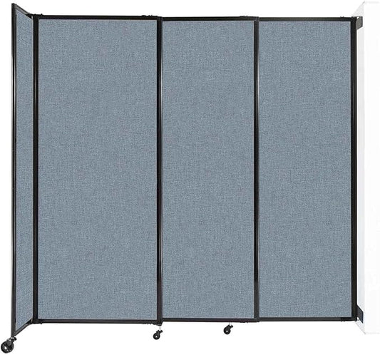 Wall-Mounted Sliding StraightWall Room Divider | Adjustable Widths | Locking Wheels | Room Separator | Up to 7'2" Wide x 6'10" Tall Powder Blue Fabric Panels