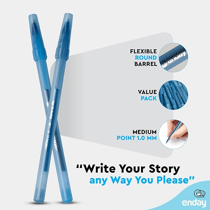 Enday Bulk Ballpoint Pens Blue (240 Pack) Ink pens bulk, Medium Point 1.0mm, office, Smooth Writing Blue ink for School, Home, and Office.