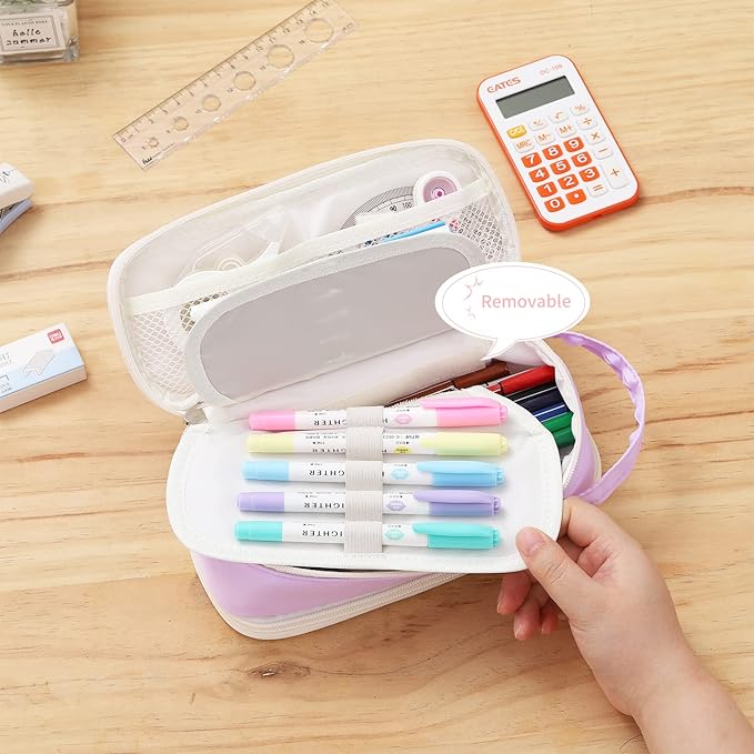 Dugio Big Pencil Case for Girls Teens Kids Zipper Pencil Pouch with Handle Organizer Pencil Bag Aesthetic Pencil Pen Case for School Purple