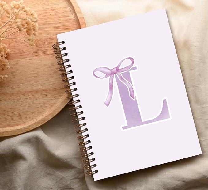 foedor Coquette Trendy Preppy Purple Bow Spiral Notebook,Initial L Journal Personalized Teen Girl Gifts,Monogrammed Gifts for Women Teen Girl,College Ruled Hardcover Spiral Notebook(purple)