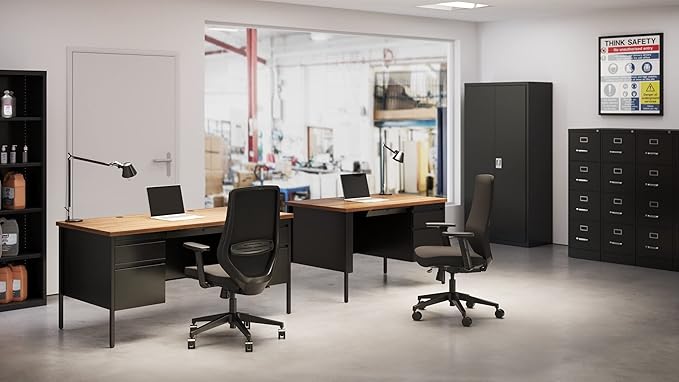 Commercial 4 Drawer Letter Width Vertical File Cabinet, 25" Deep - Black