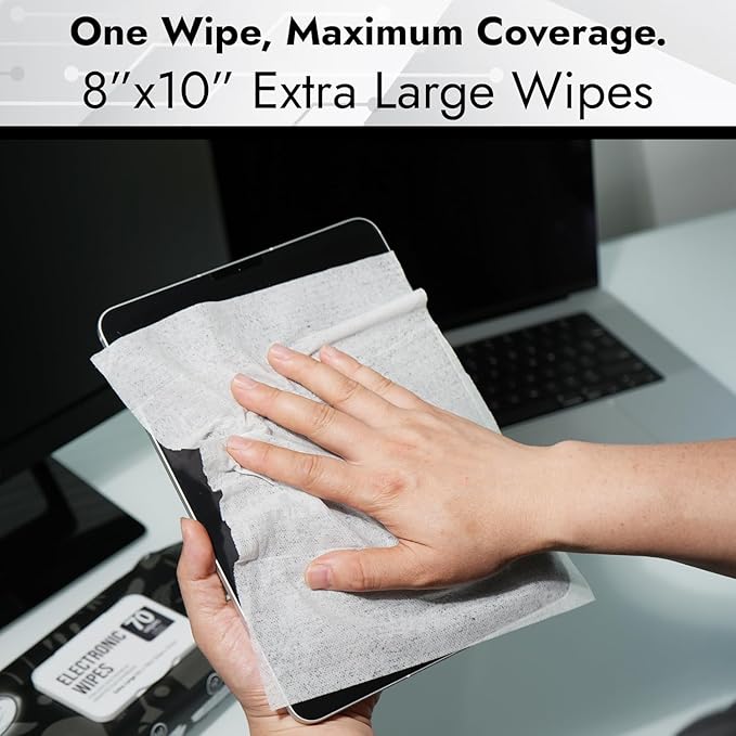 Air Jungles Electronic Screen Cleaning Wipes 70 Count, Quick Dry, Extra Large 8"x10" Cleaner Wipes for TVs, Monitors, Tablets, Phones, Laptops, Keyboards, Computer, Glasses