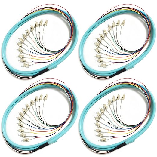 4Pack LC UPC 12 Fibers Multimode Bunch OM3 50/125 LC-UPC Fiber Pigtail by Bangun