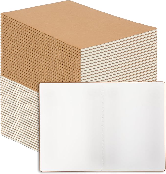 48 Pack Blank Kraft Notebooks, 8.3x5.5 Inches A5 Small Journals Bulk Blank Notebooks 80 Gsm Unlined with 60 Pages A5 Subject Notebooks Traveler Journal Set for Adult Students Back to School Supplies