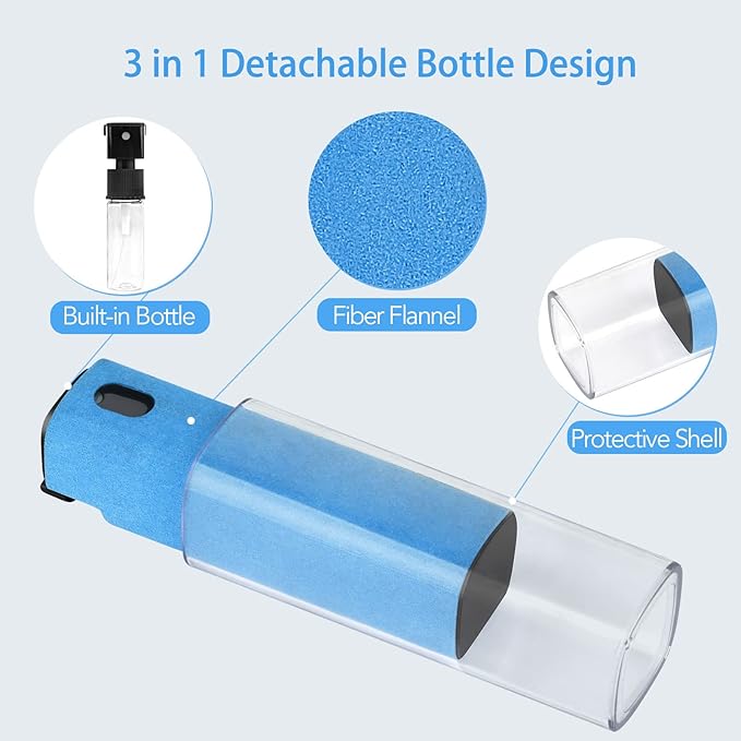 3 Pcs Fingerprint Proof Screen Cleaner, 3 in 1Touchscreen Mist Cleaner Spray Wipe Screen Cleaner Soft Fiber Flannel, Safe for All Phones Glasses Tablet Laptop TV Watch Screens(Blue)
