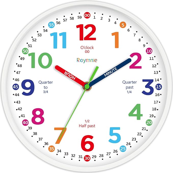 Roymnie14 Inch Wall Clock for Kids Learning to Tell Time Large Analog Silent by Unknown