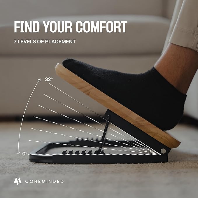 Adjustable Under Desk Foot Stool - Ergonomic Foot Rest with 7 Angles - Walnut