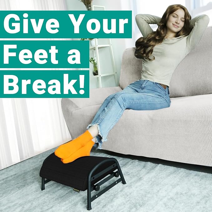 Foot Rest for Under Desk at Work, Adjustable Height Office Footrest for Leg Support, Memory Foam Foot Stool, Office Desk Accessories