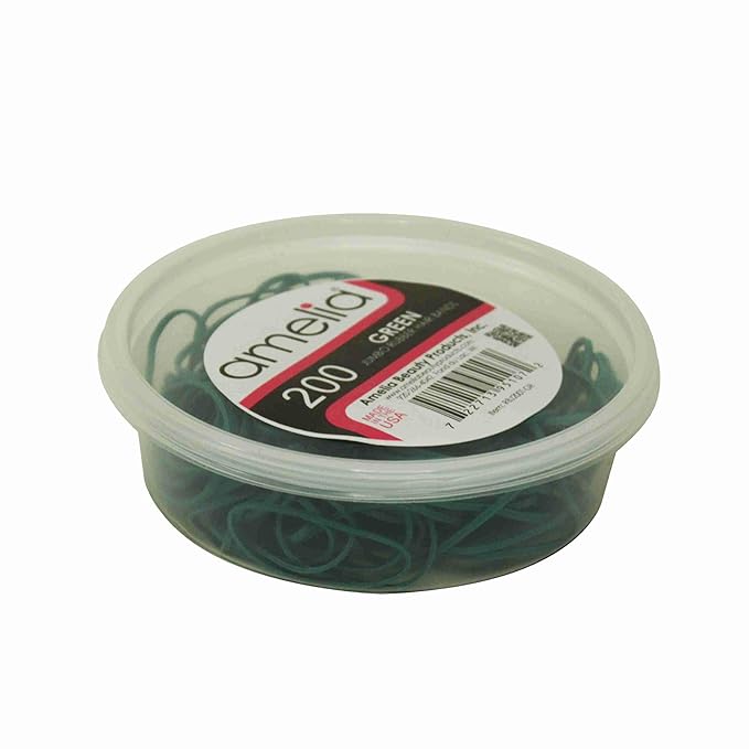 200, Jumbo Size, Green Color, US Made Rubber Bands for Pony Tails and Braids