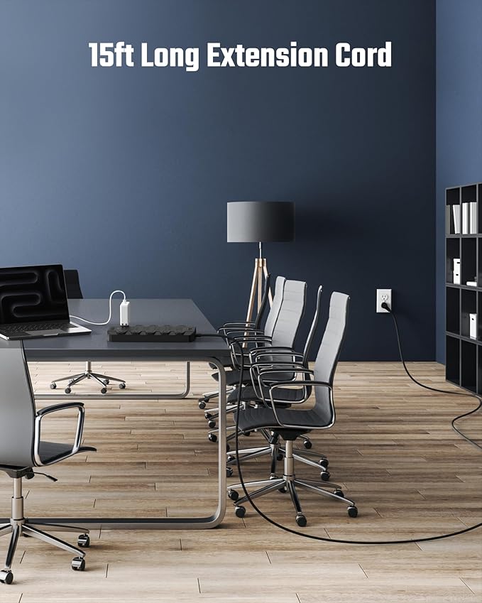 15 Ft Extension Cord Power Strips with Surge Protection, SUPERDANNY Surge Protector with 22 Outlets, 2 USB-C and 4 USB-A, 2100J, 15Ft Flat Plug Heavy Duty Extension Cord (1875W/15A) for Office, School