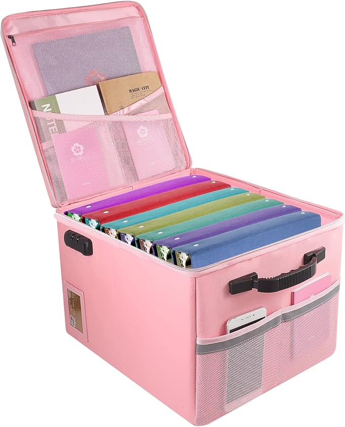 TOMKID Fireproof File Cabinet with Lock, Fireproof Document Organizer Collapsible File Box Filing Cabinet with Handle for Letter Legal Folder Certifications