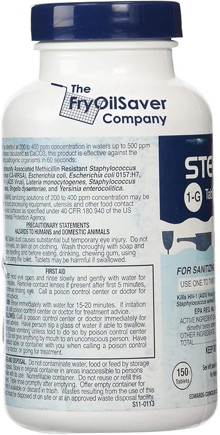 1 Bottle Steramine Tablet, Steramine Multi Purpose Sanitizer Tablet for Food Services, Food Contact Surfaces, Bar, Hotel Kitchen, Busy Diners, Restaurants & FoodTrucks by FryOilSaver Co. (150 Tablets)