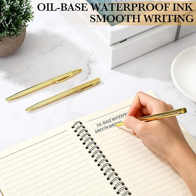 Fuutreo 200 Pack Wedding Gold Pens Bulk Gold Metal Pens Slim Ballpoint Retractable Ballpoint with Black Ink Mini Conical for Wedding Favors Guests, Office Business Teachers,1.0 mm