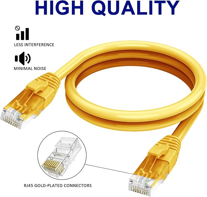 Adoreen Cat 6 Ethernet Cable 40 Ft-Yellow, Outdoor & Indoor Snagless Long Round - Image 3