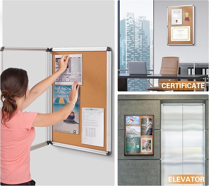 SWANCROWN Enclosed Bulletin Board Tamper-Proof Cork Noticeboard Secure Information Board with Acrylic Door 26x20inch (4xA4)