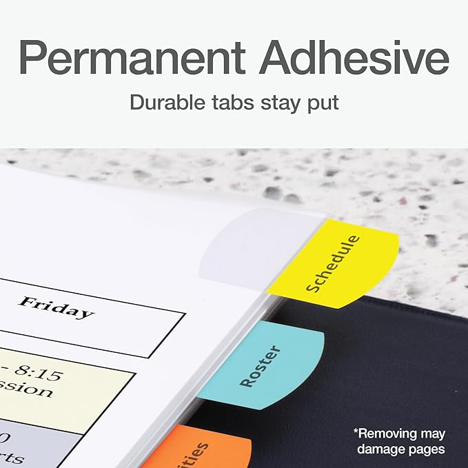 Redi-Tag Laser Printable Tabs, Permanent Index Tabs, Customizable Adhesive Labels, 5 Assorted Colors: Yellow, Red, Blue, Green, Orange, 1.125" x 1.25", 375 Per Pack (B39020)