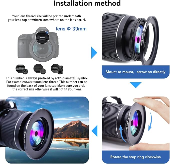 39mm Lens to 62mm Camera Lens Adapter, 39mm-62mm Filter Step up Rings, - Image 5