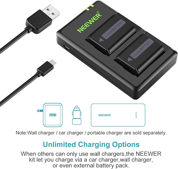 Neewer 2-Pack NP-FW50 Replacement Battery and Dual USB Charger Compatible - Image 4