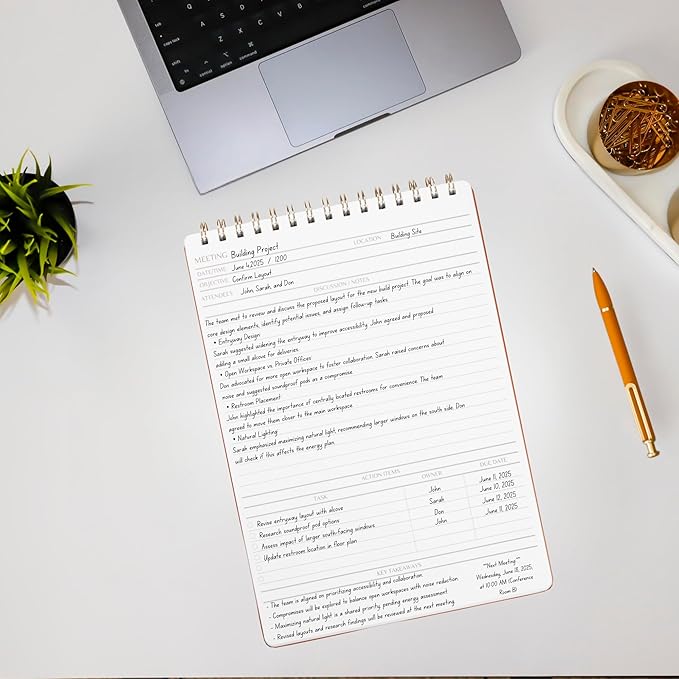 | Meeting Notebook for Work | 8.25" x 11.75" | Project Planner | Simple Design | Multiple Layouts | Office and Business Planner (Black, Meeting Planner - Portrait)