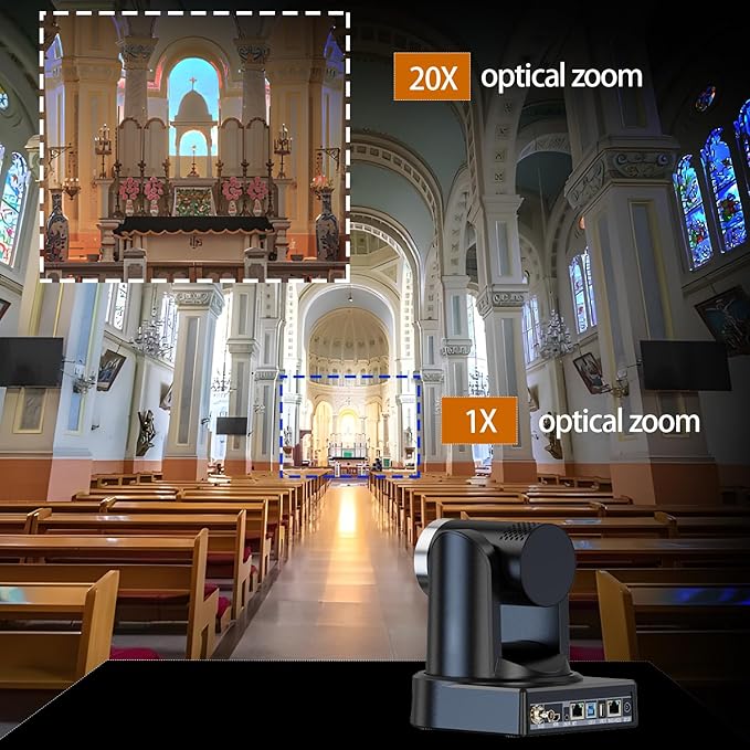 4K PTZ Camera with 20X Optical Zoom & AI Auto Tracking, HDMI/SDI/USB3.0/RJ45 Multi-Interface for Live Streaming, Video Conference & Church Events, vMix/Zoom/OBS Compatible