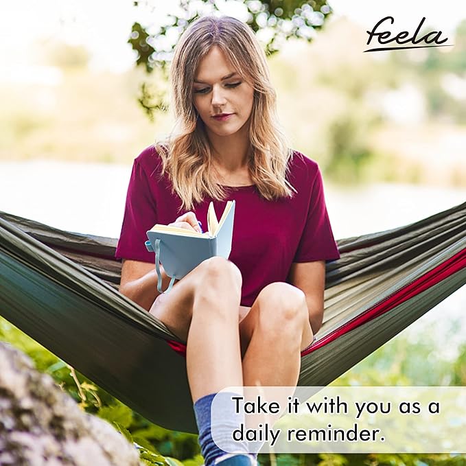 feela 6 Pack Pocket Small Notebooks Bulk, Mini Cute Memo Notepads Hardcover College Ruled Lined Journals with Pen Holder for Women Girls Office School, with 6 Black Pens, 3.5”x 5.5”, A6, Light Blue