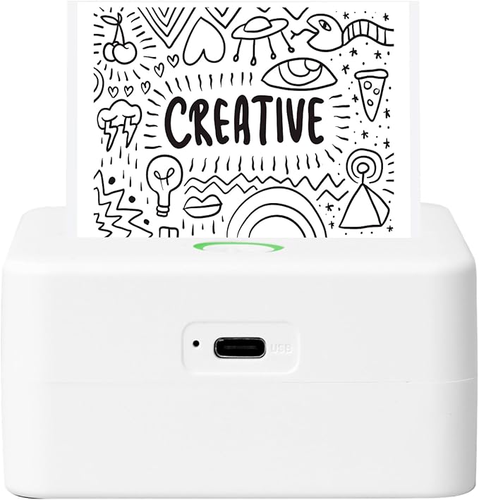 Mini Portable Thermal Printer, Monochrome Label, Receipt and Image Printer by Core+Innovations